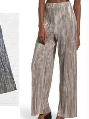 EUC! | Leith Metallic Plisse Straight-Leg Pull-On Pants | Gold/Grey | Size Large